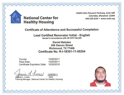 lead based paint inspector certification